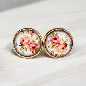 Handmade Rose Gold Floral Stud Earrings - Brand New - Handmade by Me